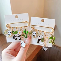 cute cartoon animal panda bamboo brooches women girls colorful enamel pins collar jewelry suit coat t shirt dress accessories