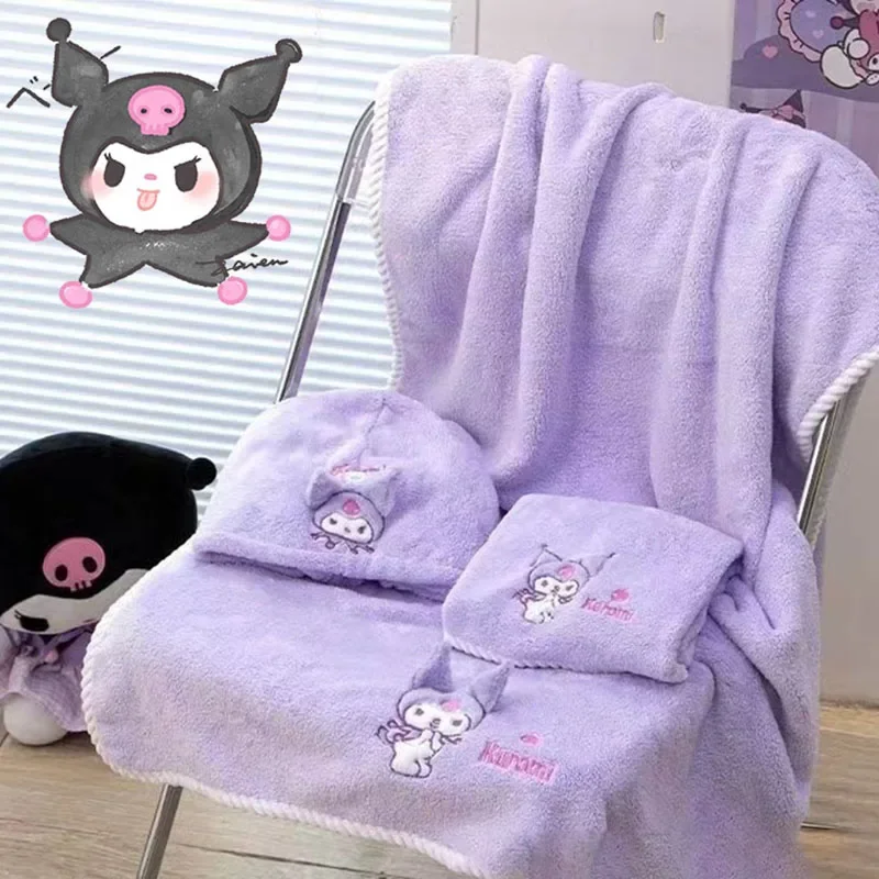 

Sanrio мультфильм аниме Kuromi Cinnamoroll коралловый бархат сильное водопоглощающее банное полотенце шапочка для сухих волос 3 шт. Подарочные игрушки для девочек