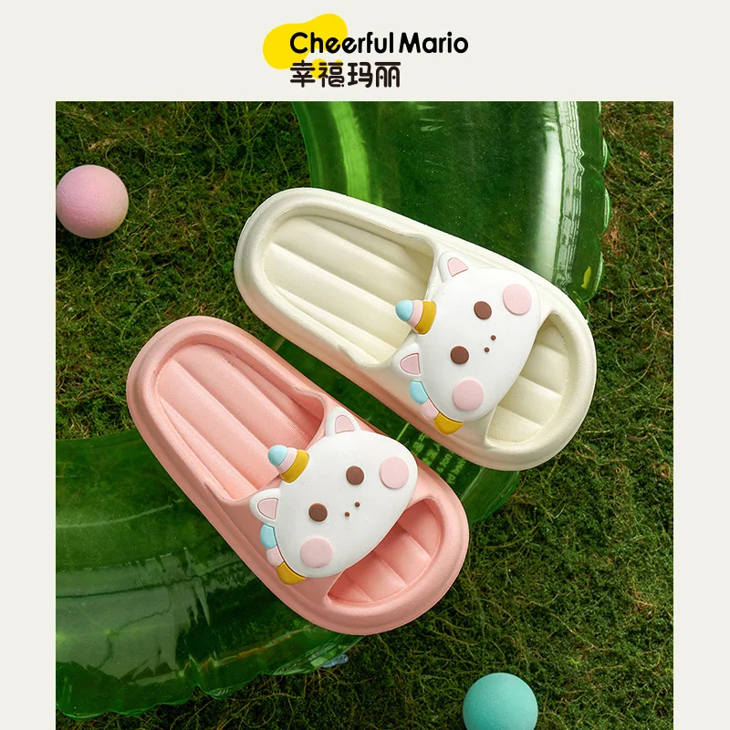 

Веселые детские тапочки в стиле Марио с открытым носком, Нескользящие, для дома и ванной, детские тапочки, летняя обувь на мягкой подошве, сандалии для мальчиков
