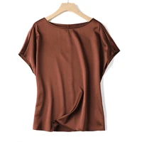 90 silk loose t shirt women 9 colors high quality solid o neck short sleeves casual basic elegant clothing fashion