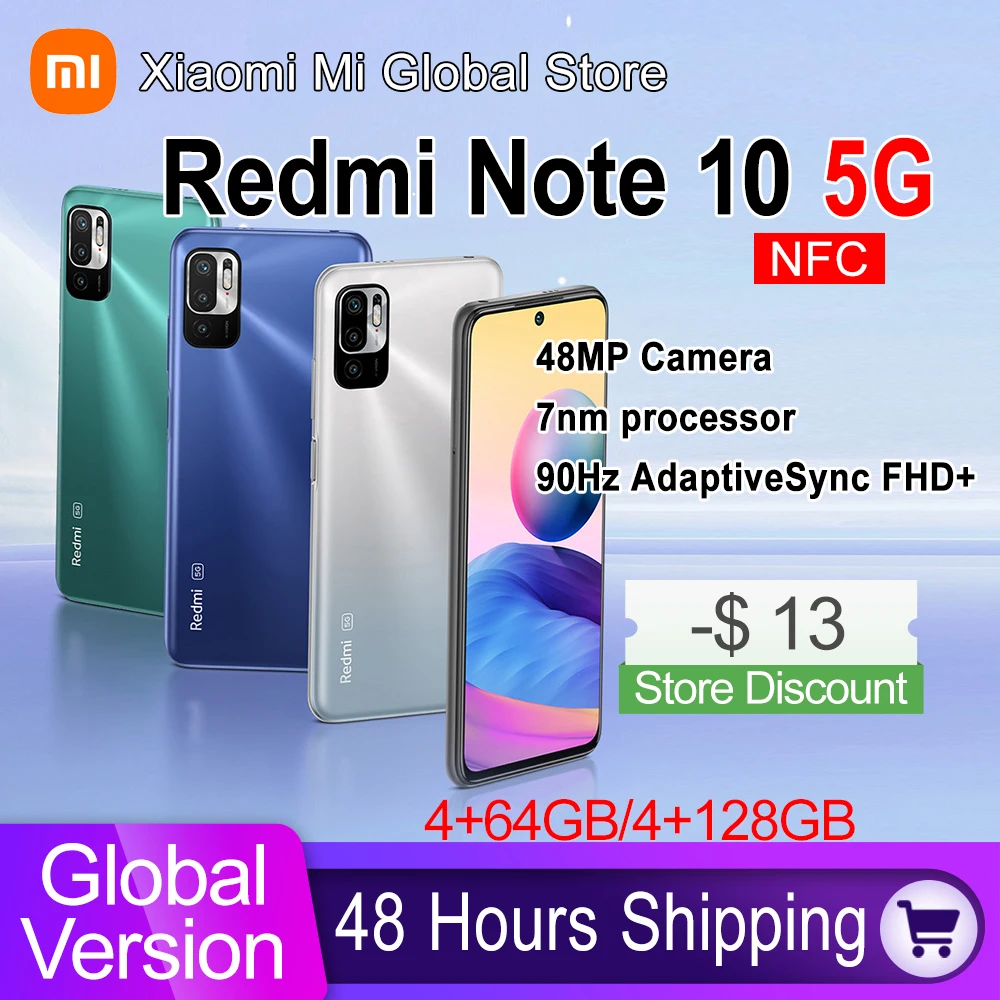 Global Version Redmi Note 10 5G 4GB RAM 64GB ROM Smartphone Dimensity 700 Octa Core 48MP Camera 5000mAh NFC Mobile Phone Note10