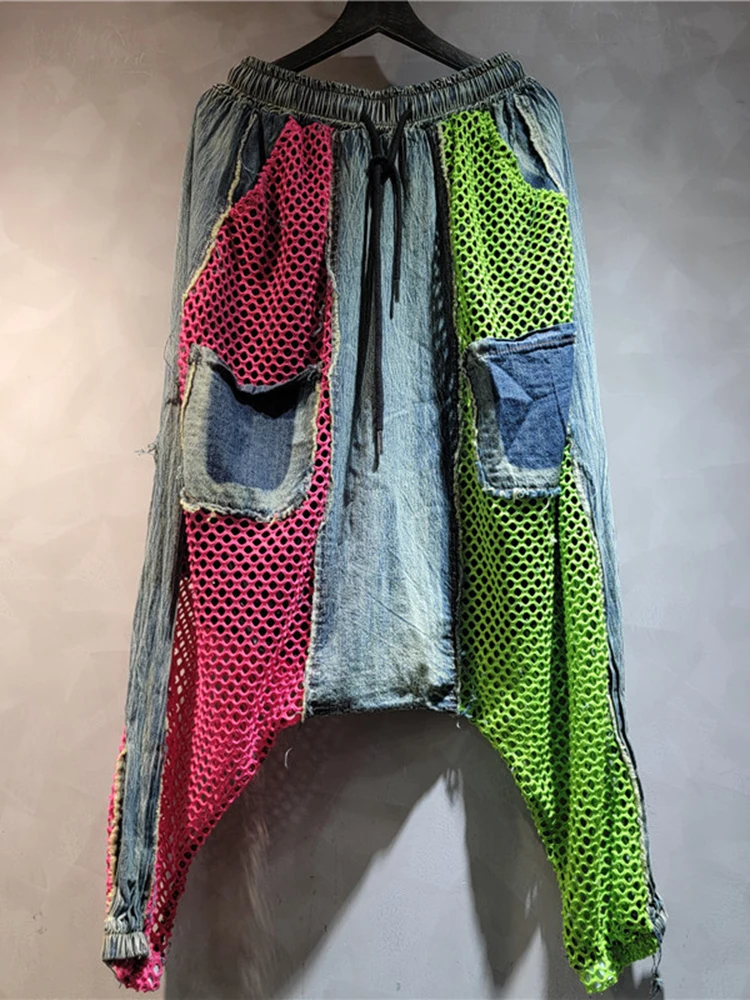 Женская джинсовая футболка с карманами DEAT Лоскутная контрастных цветов