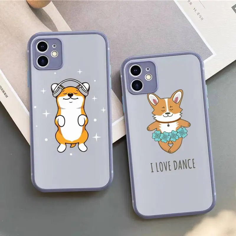 

Cute Corgi cartoon Dog Phone Case for iPhone X XR XS 7 8 Plus 11 12 13 pro MAX 13mini Translucent Matte Case
