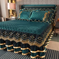 european vintage lace velvet thicken bedspread 180x200 king size wedding quilted soft ruffles bedskirt set queen 2 pillow shams