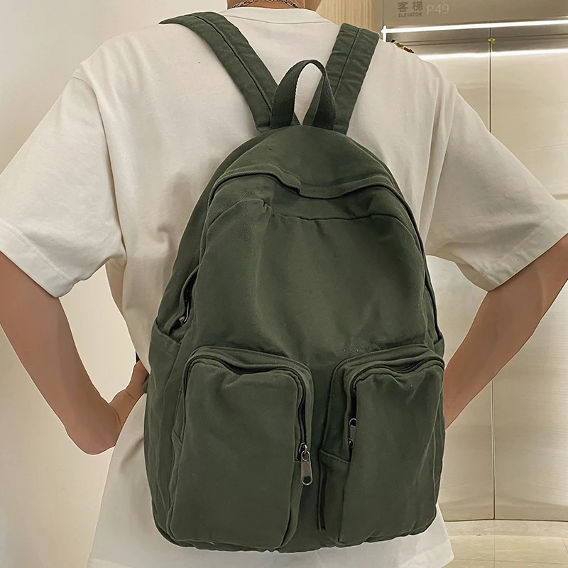 

Lovers' Green Travel Backpack Large Capacity Multi Pocket Students School Bag Sweethearts Unisex Canvas Portable Laptop Knapsack
