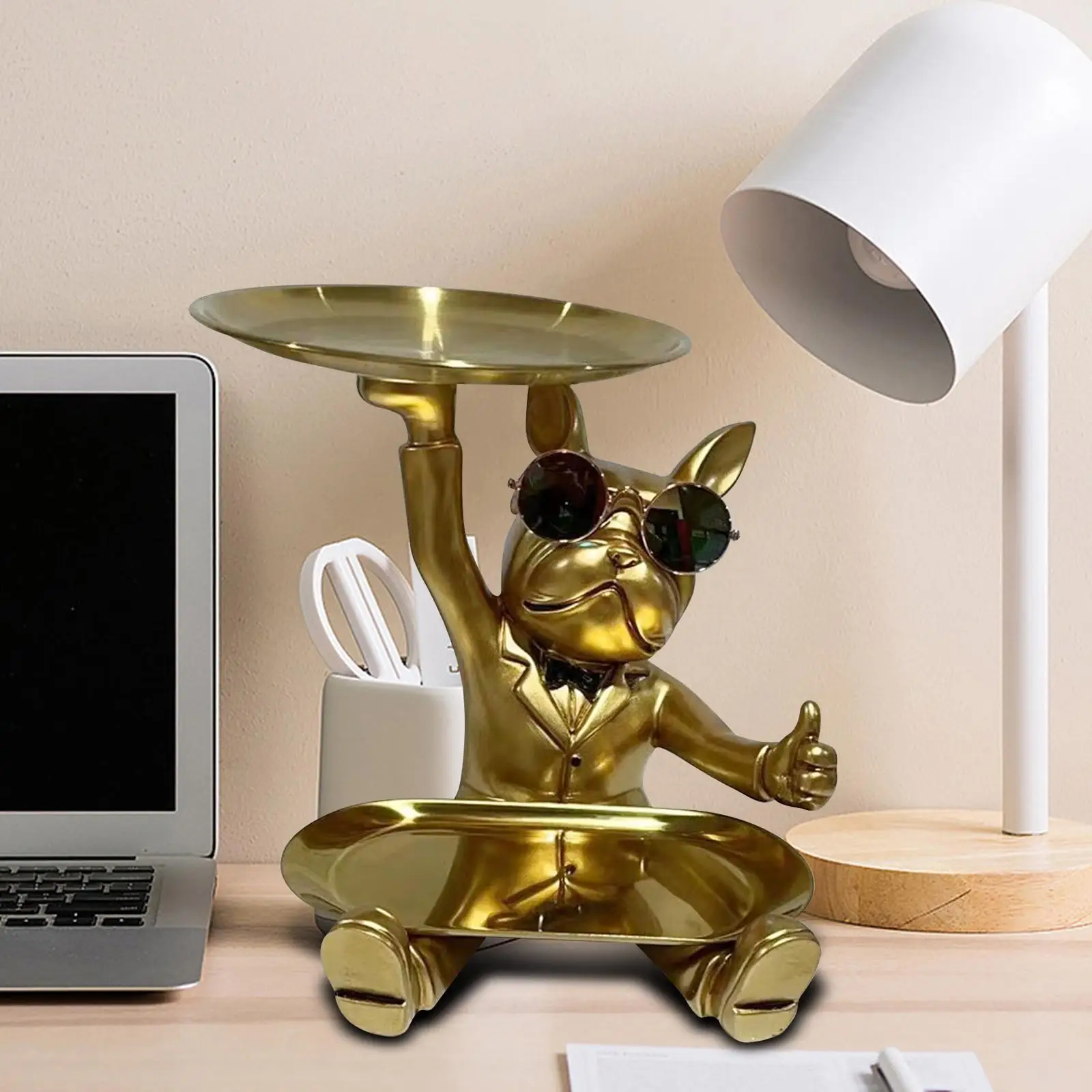 

Desk Storage Tray Multifunction Animal Bulldog Statue Desktop Ornament for Table