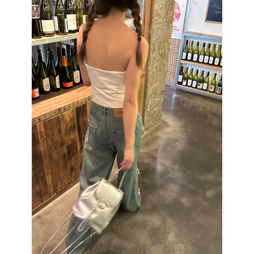 GAGD Washed Wide Leg Jeans Women's clothing Summer New Dropped High Waist Perforated Denim Pants Trend 2023 female