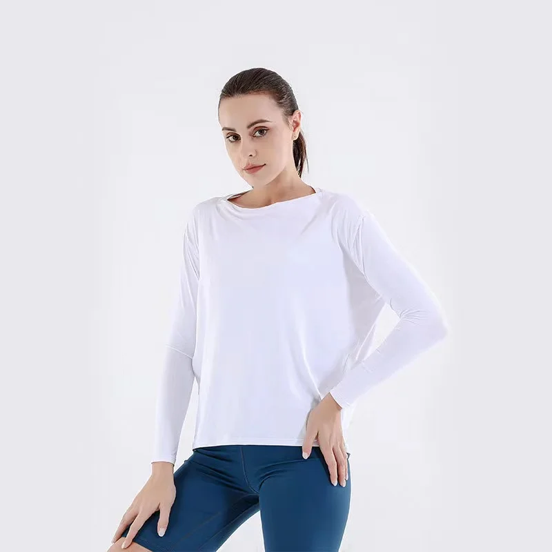 With Logo Back in Action Long Sleeve T-shirt Women Breathable Comfortable Loose Long Sleeve Running Fitness Yoga Sports Top