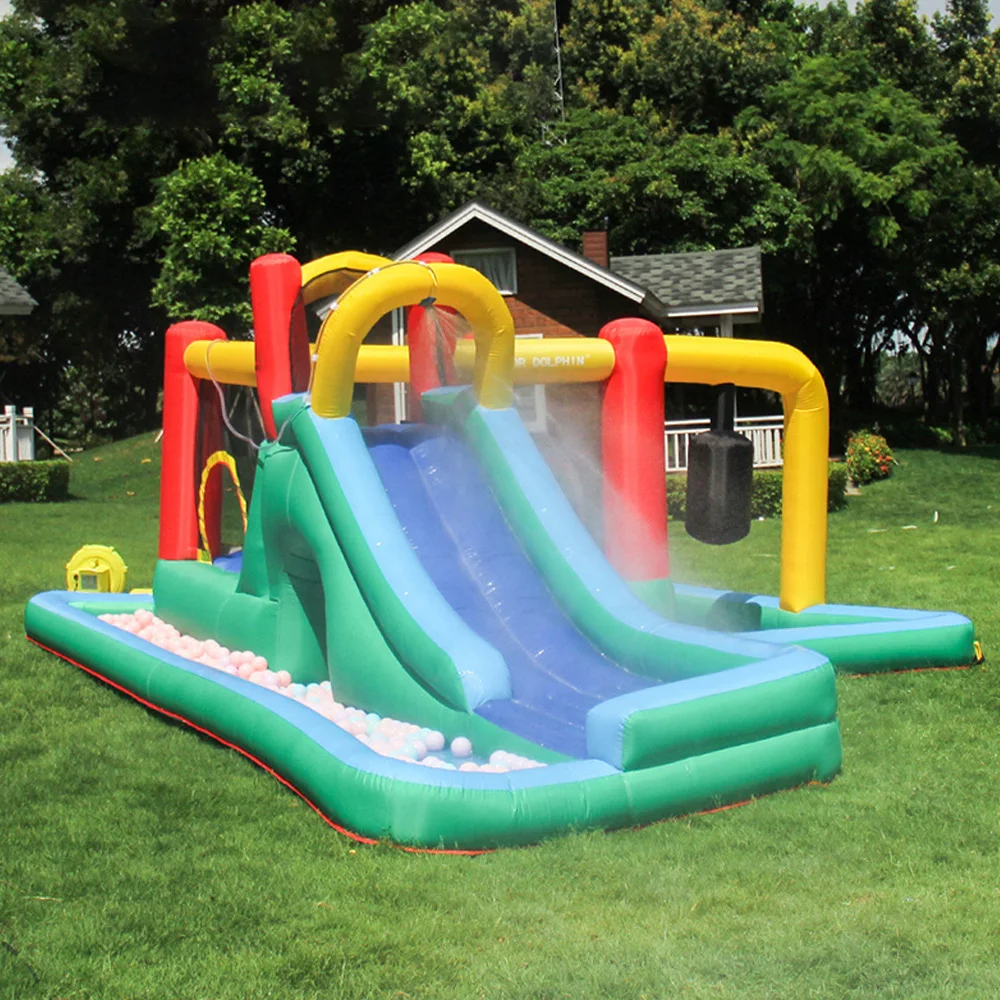 

Inflatable Waterslide Bouncy Castle with Splash Pool Huge Slide Bouncer Climbing Wall Sprinkler Bounce House Backyard Playground