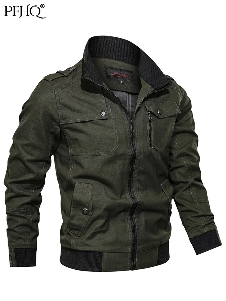 

PFHQ 2022 Autumn Outdoor Jacket Solid Color Zipper Pocket Casual Stand Collar Coat Men's Cotton Mountaineering Clothing 21Q1355