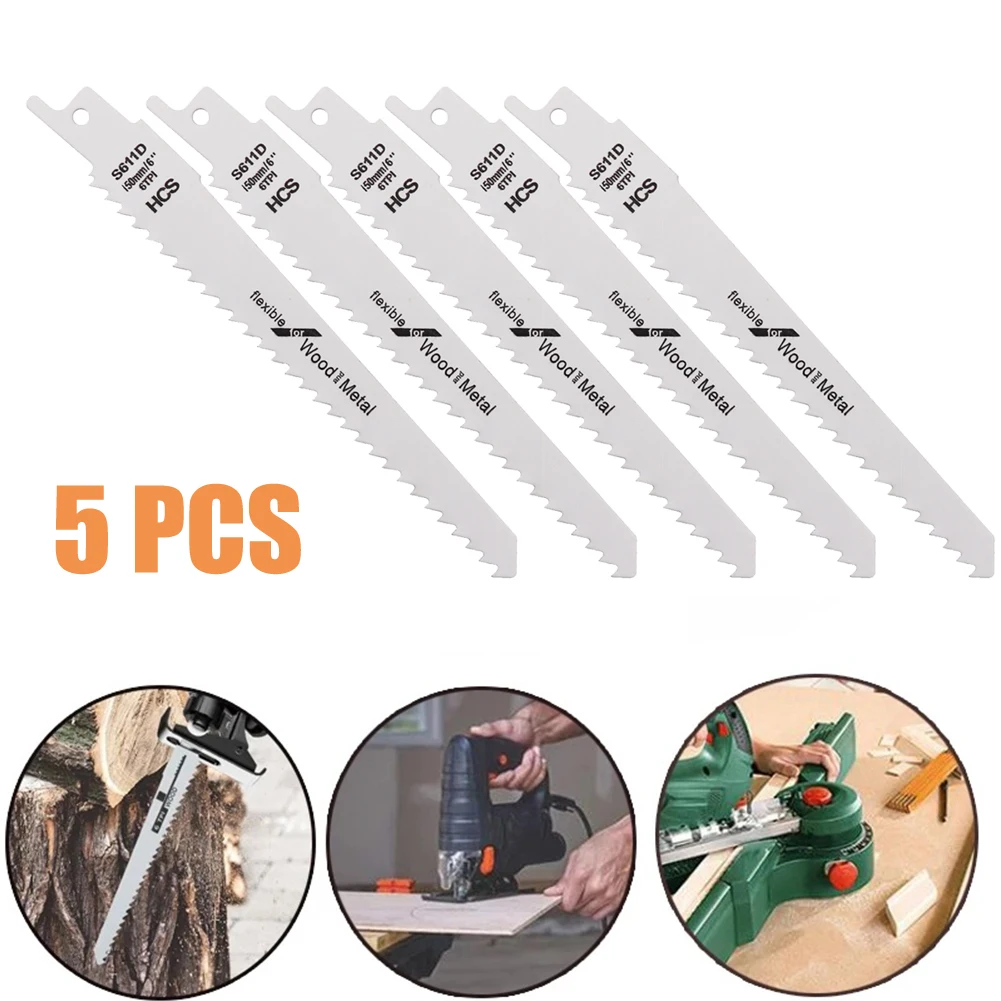 

5PCS 6inch BI-Metal Reciprocating Saw Blades Electric Wood Pruning Saw Blades For Wooden Plywood Plastic Board For Cutting Wood