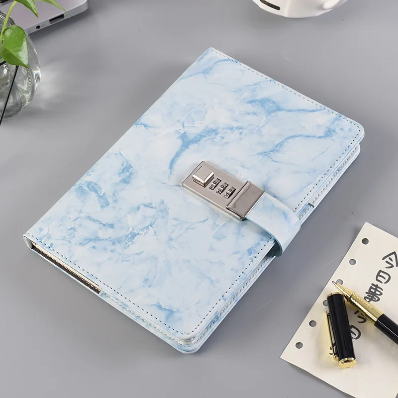 

New Password Notebook Marble Texture 100 Sheets Personal Diary with Lock Code Thick Notepad Leather Office School Supplies Gift