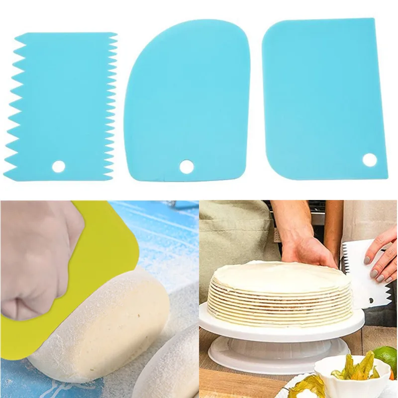 

Пластиковый скребок для крема 3 шт., шпатель для торта с более гладкой кромкой, Кондитерские резаки для теста, кухонные аксессуары, инструмен...