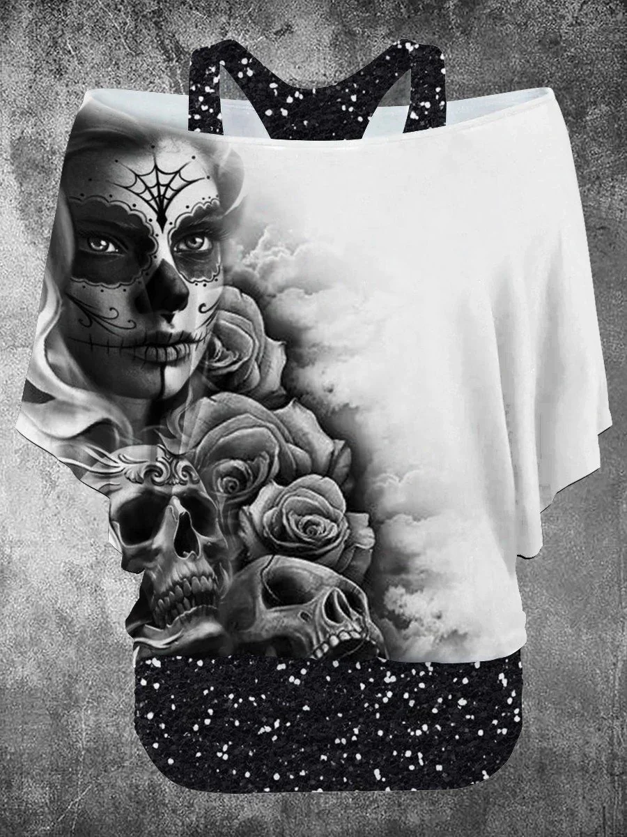 

Women's Punk Skull Flower Two Piece Suit Top