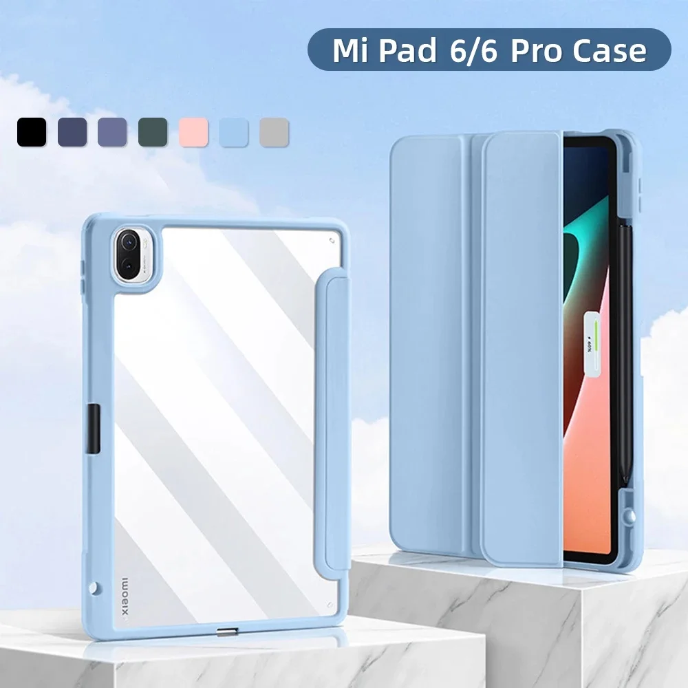 Acrylic Tablet Case for Xiaomi Pad 6 Pro 2023 11 Inch Mi Pad 6 5 Pro Wake/Sleep Smart Cover with Pen Slot for Redmi Pad 10.61