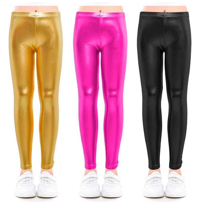 PU Leather Baby Pants Summer Shining Metallic Girls Leggings Children Kids Pants Slim Trousers For Age 3T-9T