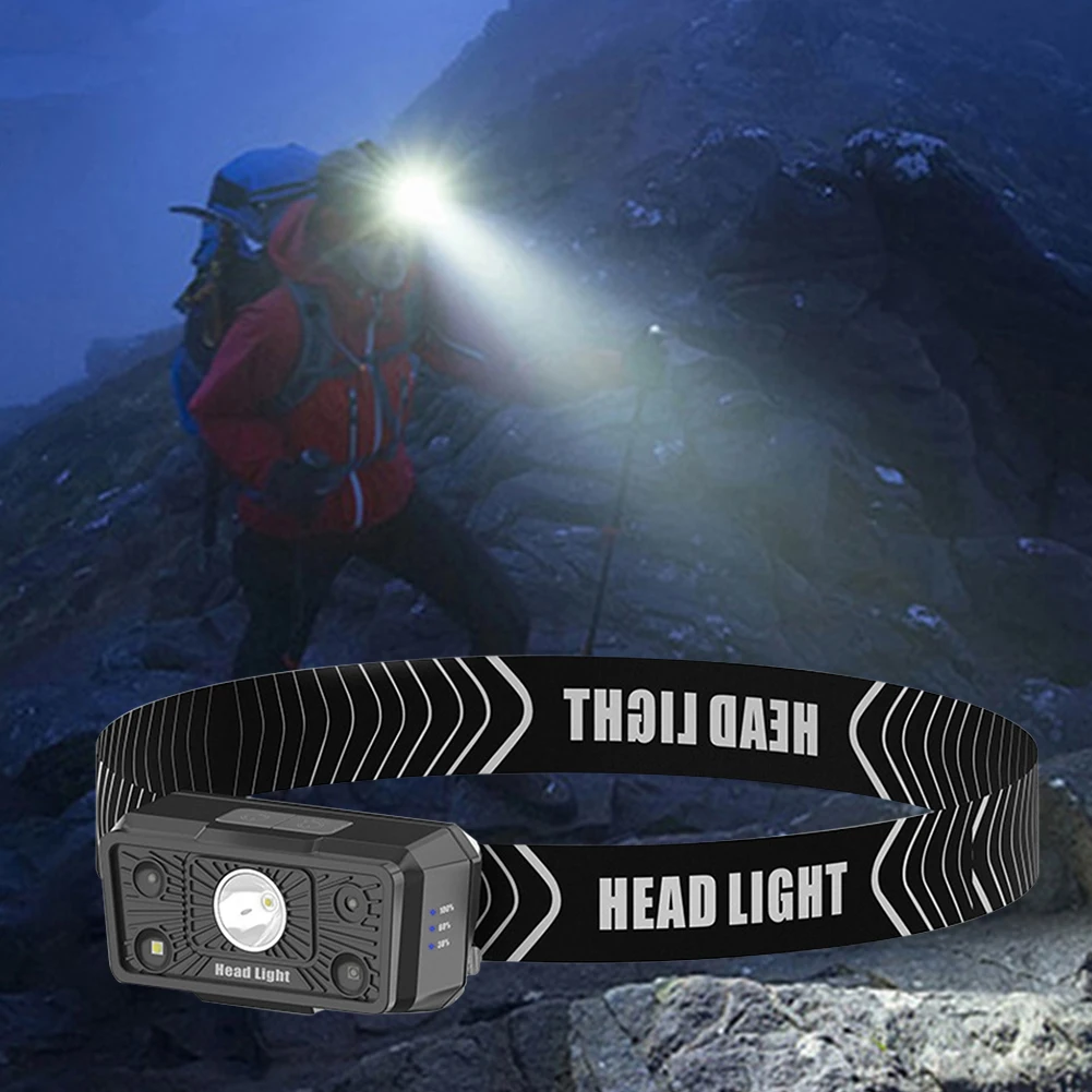 

LED Sensor Headlight 3 Modes XPG USB Head Torch Flashlight for Running Camp Built-In 1200mAh Polymer Lithium Battery