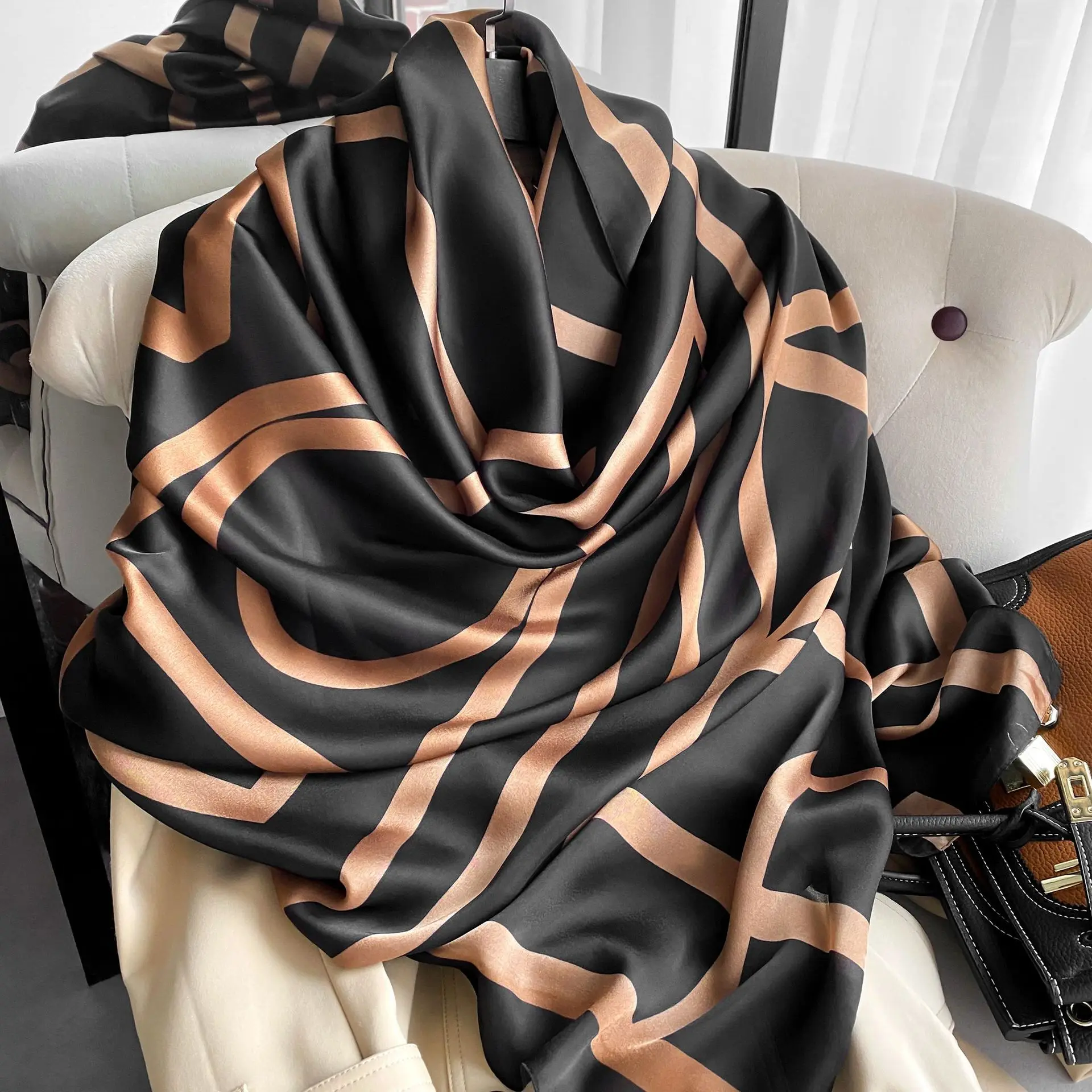 

Women Designer Brand Gift Scarf Fashion Print Silk Scarves Lady Hijabs Shawls And Wraps Foulard Bandana Beach Stoles Pashmina