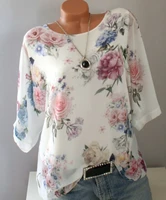 plus size 5xl women summer casual floral print chiffon blouse v neck half sleeve white shirt