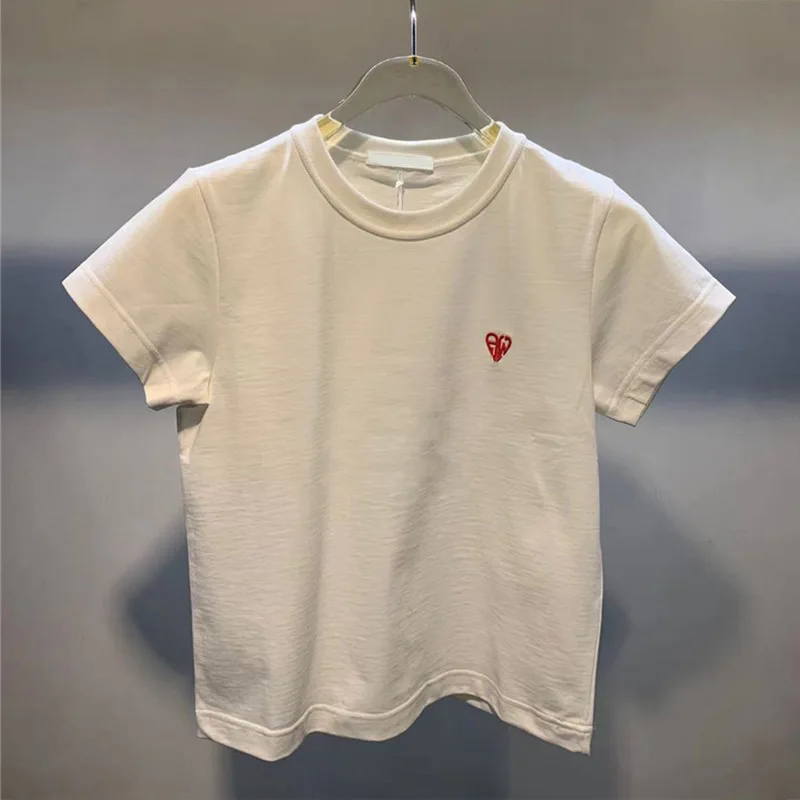 

2023 Wang Summer T-Shirt Women Cotton Top O-Neck Embroidery Heart Tee Slim Short High Quality Soft Casual Street Wear Luxury