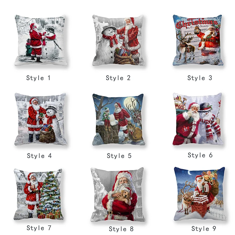 

Single-sided Printing Suede Christmas Decorative Throw Pillows Case Cartoon Snowman Santa Claus Cushion Cover Car Home Decor