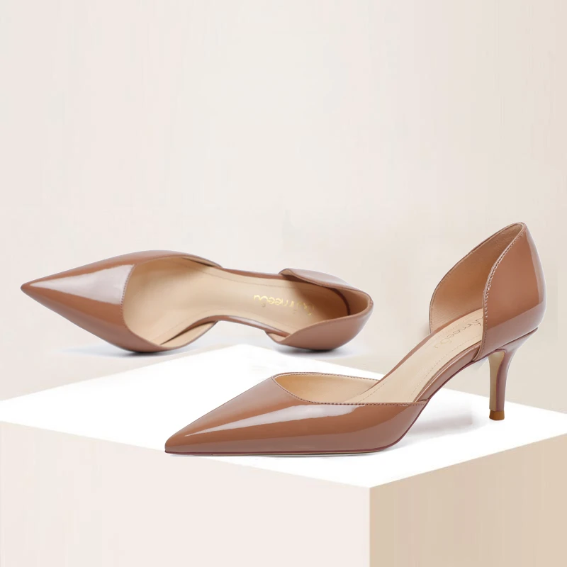 Patent Leather Single Shoes Women Pointed Toe Summer New Sexy Brown Pumps 6cm Medium Stiletto High Heels Slip-on Daliy Wear Shoe