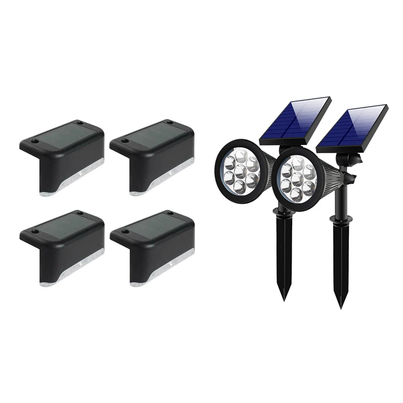 

Hot-2 SETS 7 LED Solar Spotlights Outdoor Solar Lights With 4Pcs Solar Powered LED Deck Lights