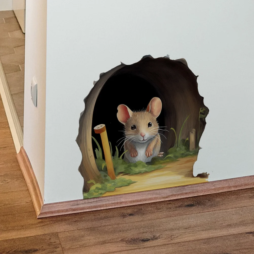 Милая наклейка на стену с отверстием в виде мыши, гостиная, край стены, украшение дома, фреска для детей, обои для спальни, съемные забавные наклейки с крысами
