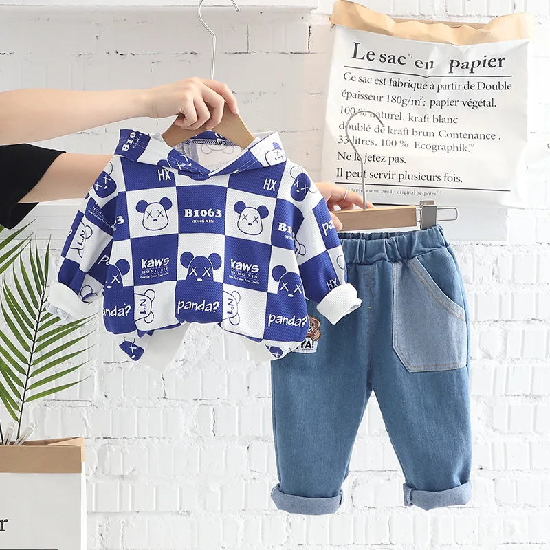 

0-5Y Children baby clothing suit Spring Autumn boy Cartoon hooded bear set print sweatshirts+pants 2pcs outfits kids tracksuits