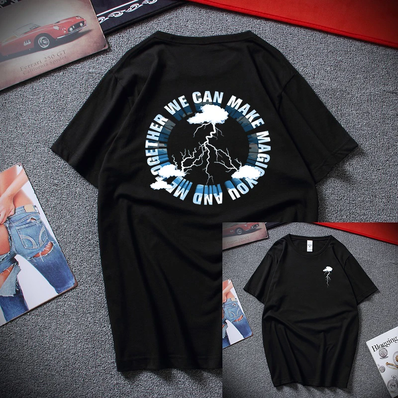 

Street Ins Tide Brand Men T-shirt Loose Summer Cotton Short-sleeved Round Neck National Oversie Tide Simple Couple Pullover Top