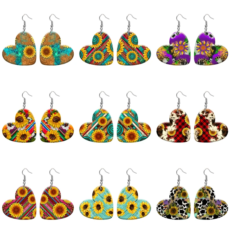 

Sunflower Pattern DIY Heart Resin Hook Earrings For Women Jewelry Y2K Piercing Ear Drop Dangle Accessories Gift For Girls