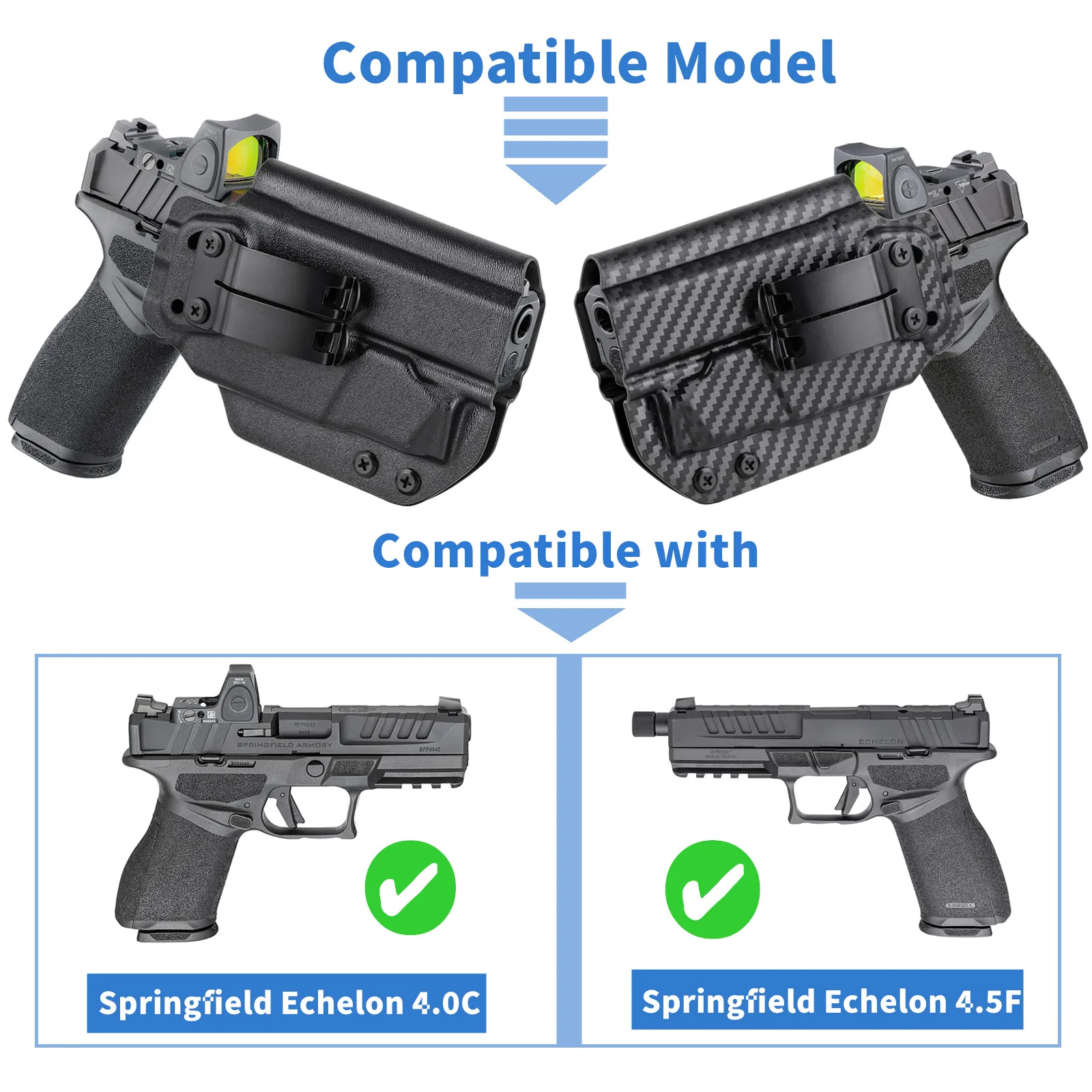 Фото Кобура IWB Kydex для Springfield Echelon 4.5F 4.0C с тактическим фонариком Olight Baldr S/Mini для скрытого ношения внутри пояса №2