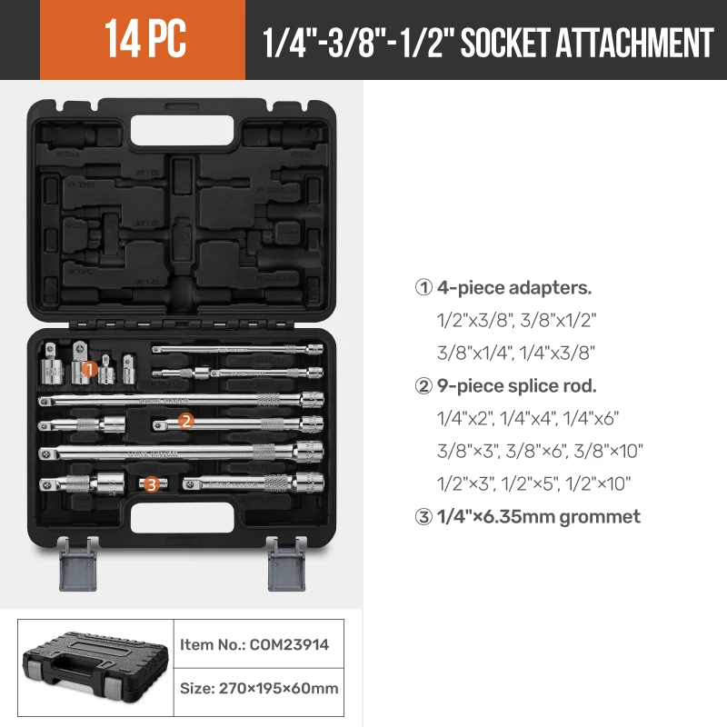 

Hi-Spec 41/14 шт. Набор ударных удлинителей Набор адаптеров для ударных розеток 1/4 дюйма 3/8 дюйма 1/2 дюйма Расширения и адаптеры для розеток Chrome Vanadi