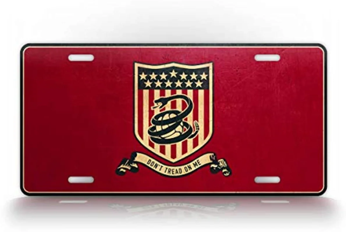 

Don't Tread on Me Badge License Plate American Flag Rattlesnake Freedom DTOM Auto Tag-Wall Decoration Metal Wall Sign