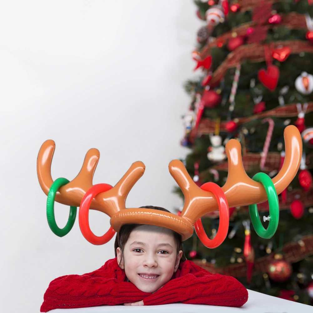 

8Pcs Inflatable Reindeer Antler Hat Ring Toss Christmas Game Funny Christmas Kids Gift New Year Christmas Outdoor Inflated Toys