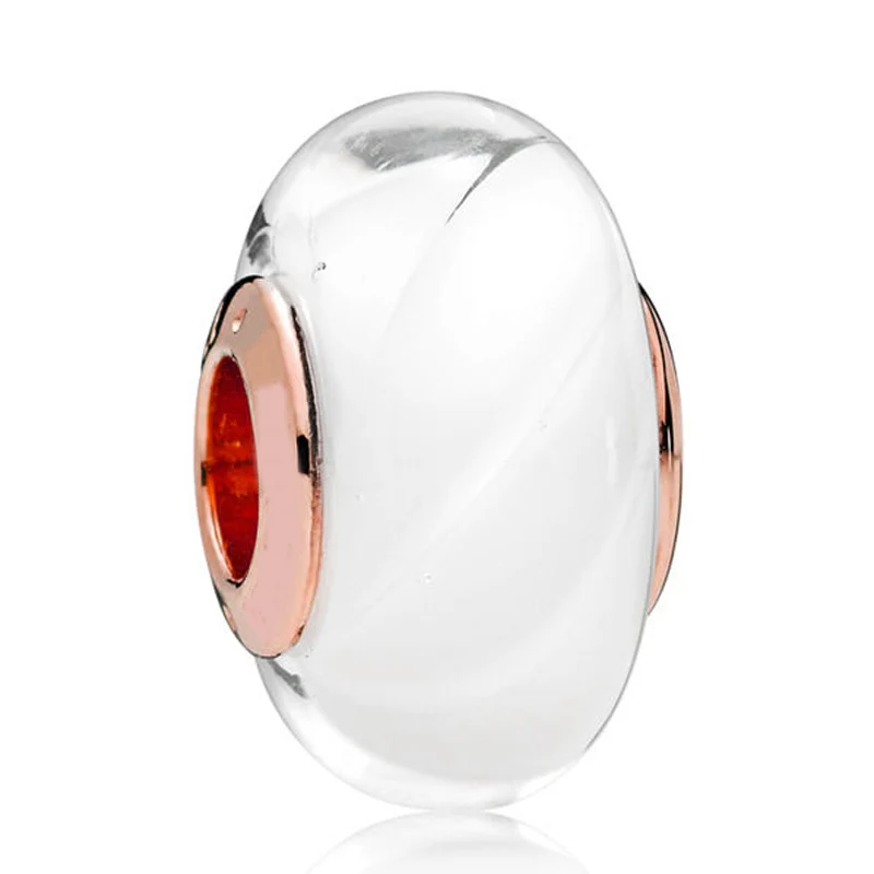 Новый серебряный подвесной чарм из 925-й пробы, матовый сине-розово-белый волнистый блестящий оттенки стеклянного бусинки Мурано для браслета Pandora Diy ювелирные изделия.