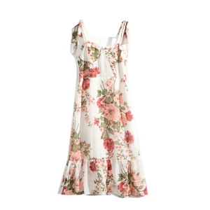 2021 Fall Female Short Fairy Dress Women New Fashion All-match Flower Print Shoulder Spaghetti Strap Slim Body Cottagecore Dress
