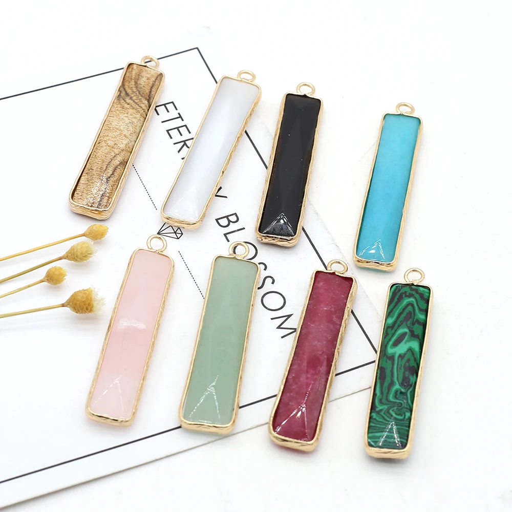 

1pcs Natural Rectangle Green Aventurine Stone /Damation Jaspers Stone Pendants for Jewelry Making Necklace Earring Size 9x45mm