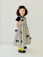heyernao girls original childrens clothing 2022 linen jacquard striped skirt free black t shirt 22837