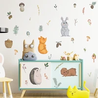 cute rabbit fox hedgehog wallpaper childrens room kindergarten home wardrobe wall decoration wall stickers self adhesive