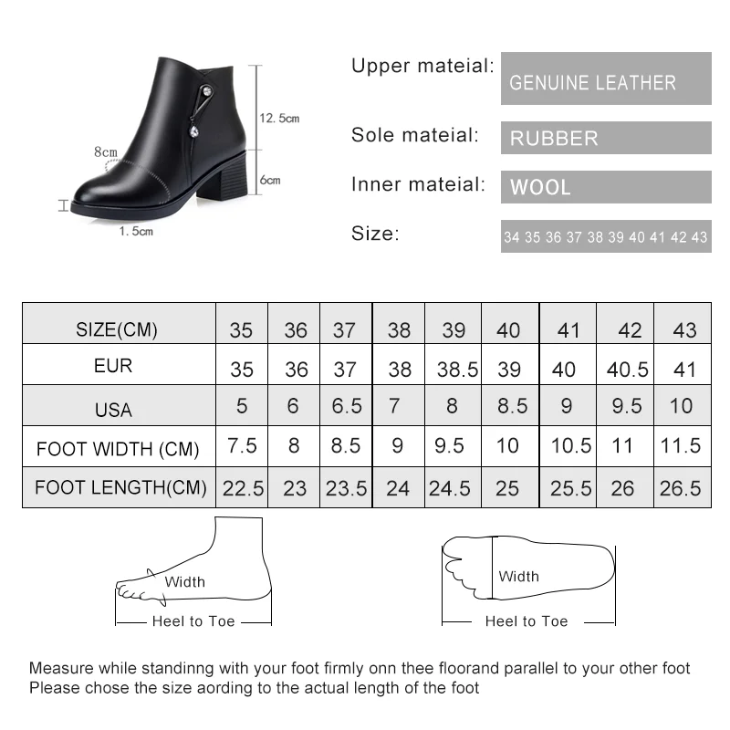 AIYUQI Ankle Boots Women Winter Genuine Leather Wool Warm High Heel Women Snow Boots Thick Heel Mother Plus Size Women’s Boots