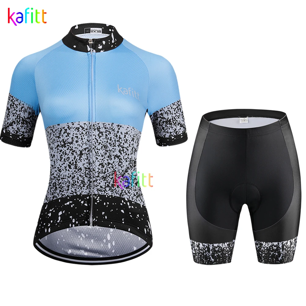 

2021 KAFITT Blue Women's Short Sleeve Cycling Jersey Sets MTB Clothing GEL Pad Conjunto Feminino Ciclismo Bike Maillot Mujer