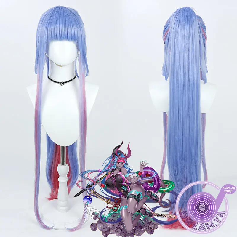 

Ibuki-Douji Cosplay Wig Fate Grand Order Blue Red Mixed Ponytail 105cm Heat Resistant Synthetic Hair Halloween Party Role Play