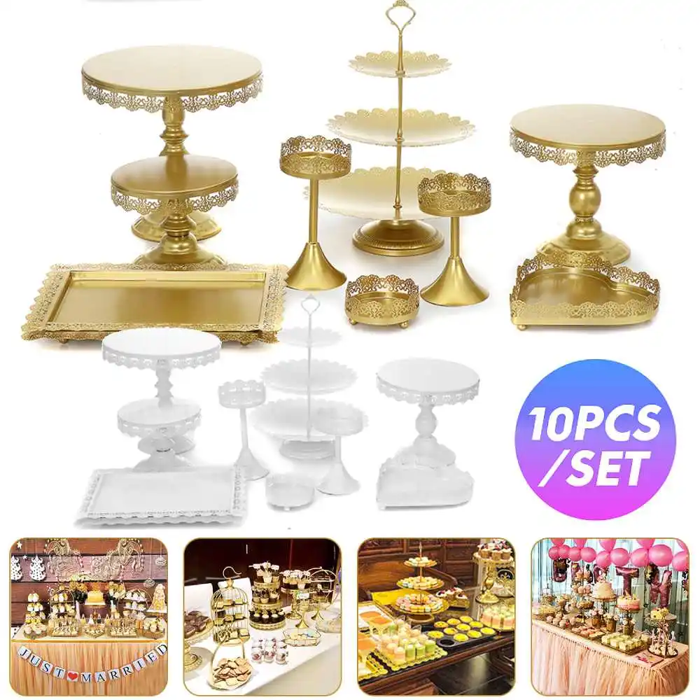GEMITTO 10Pcs Metal Cake Stand White/Gold Dessert Table Cake Tray Wedding Christmas Party Cupcake Dessert Plate Holder