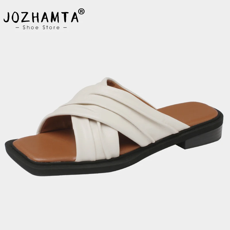 

Сандалии JOZHAMTA женские из натуральной кожи, сланцы, низкий каблук, пляжные шлепанцы, повседневная домашняя обувь, большие размеры 33-40