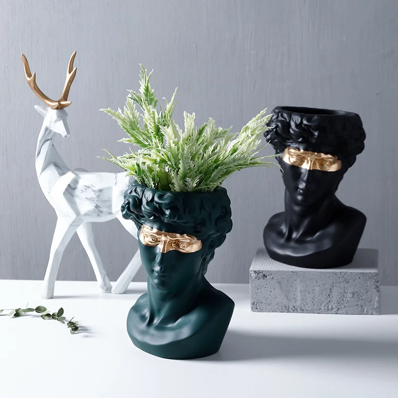 Nordic Style Modern Avatar Flower Pot Greek Figure Statue Flower Ornament Art Ceramic Flower Pot