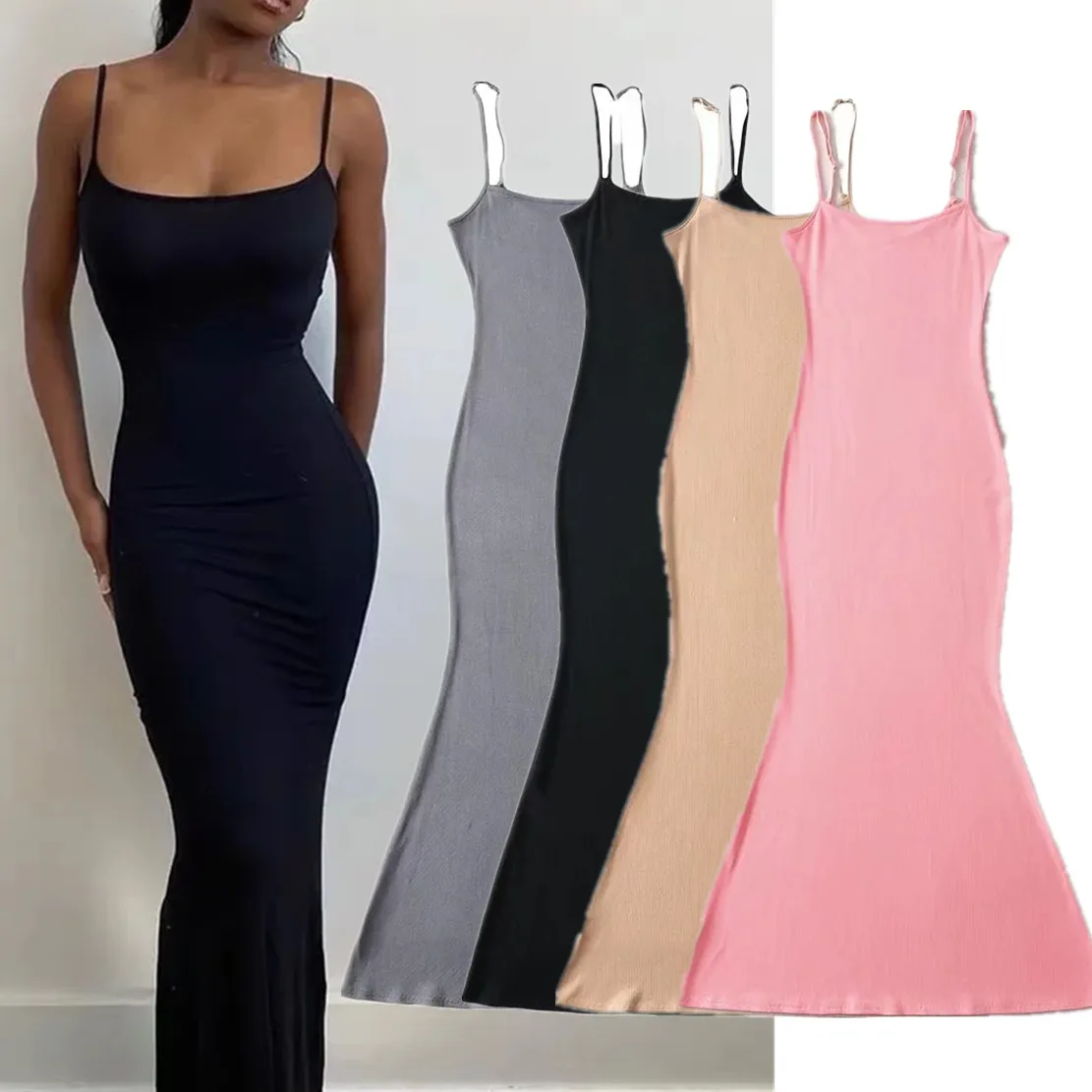 

Withered 2023 Ins Fashion Blogger Sexy Sheath Spaghetti Strapless Knitted Skinny Dress Women