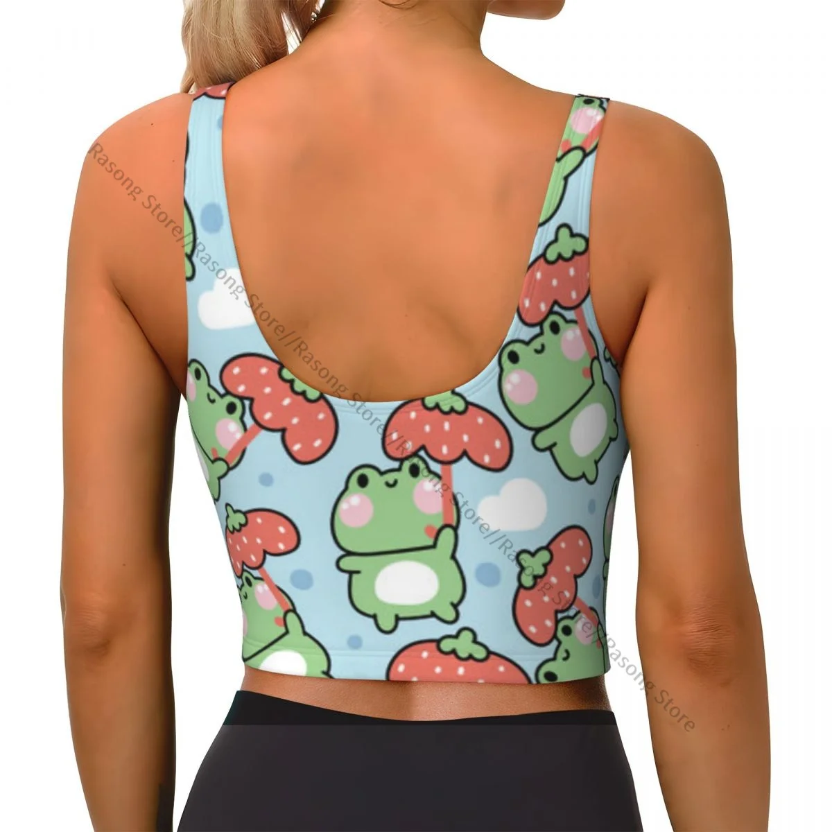 Женский сексуальный спортивный жилет с милой лягушкой клубничный зонтик на небе