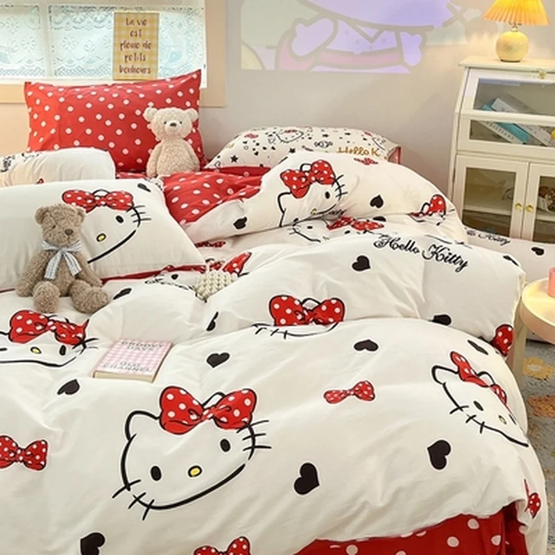 Милый мультяшный кошка Hellokitty хлопковый комплект из четырех частей хлопковая