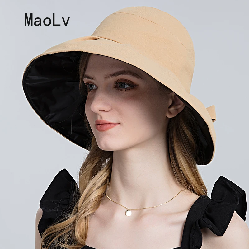 Summer Women Bandage Bow Bucket Hat Korean Casual Sun Hats for Women Fashion Beach UV Protection Visor Cap Girl Foldable Sun Hat